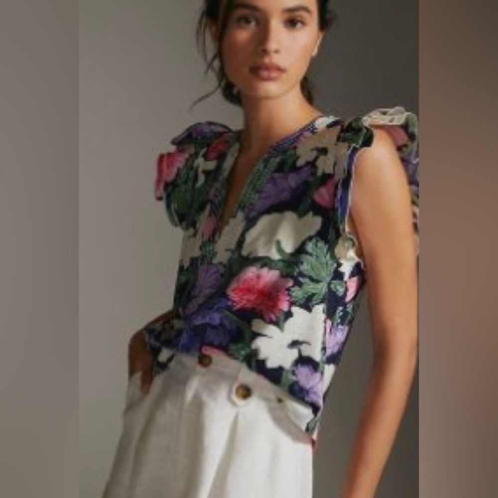 Anthropologie Maeve x Cecilia Petterssen Ruffle SleeveTee size M